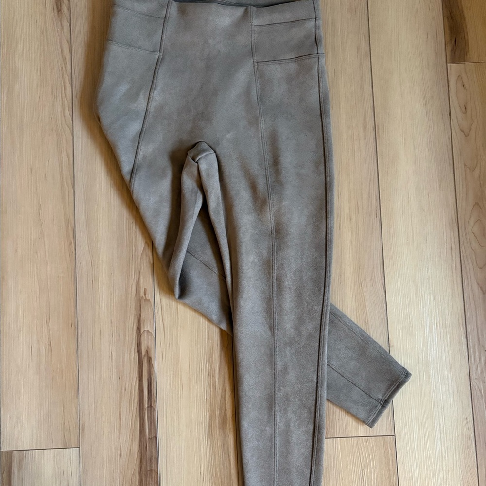 Spanx Taupe Brown Tan Faux Suede Leggings Medium